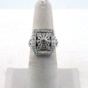 Estate Sterling Silver 925 Rectangle Art Deco Statement Ring Size 6, 6.5g